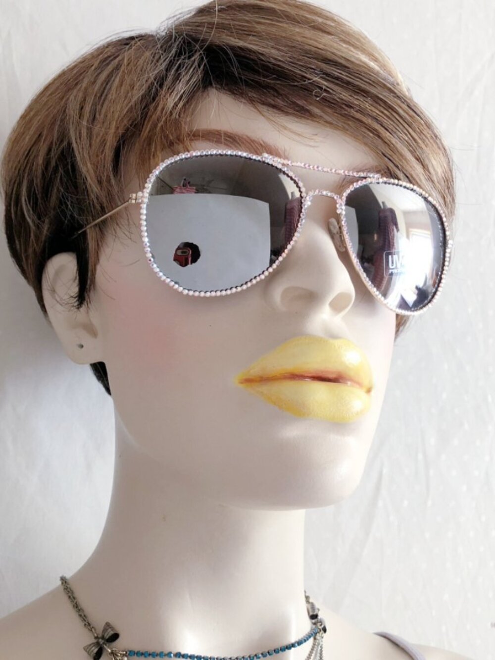 Silver Aviator Sunglasses Swarovski Crystal Hand Embellished